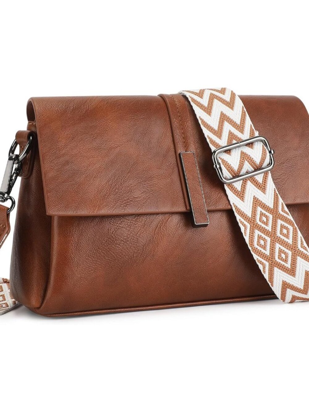 Flap Crossbody Purses for Women, Soft Vegan Leather Crossbody Bags with 2 Straps
